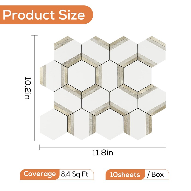 STICKGOO 10 Sheets Peel and Stick Backsplash, White PVC Mixed