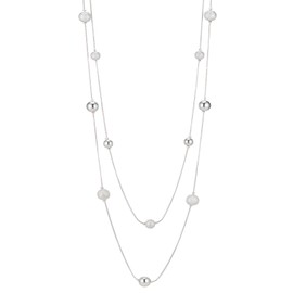 FULU AUTUMN Silver Layered Long Necklace for Women Pearl Crystal Sweater Strand Chain Necklaces Costume Jewellery Birthday Gifts(Metal)