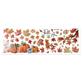 42 Sheet Fall Window Clings, 35.43x11.81in Pumpkin & Maple Leaves Printed Window Clings Thanksgiving Decals Autumn Stickers Seasonal Decals Fall Decorations Glass Decor for Home Office Classroom