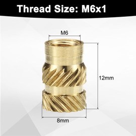 sourcing map 50pcs M6 Threaded Inserts Brass Heat Set Insert M6x12mm, OD 8mm Knurled Insert Nuts, 3D Printing Brass Nuts Female Threaded Inserts Nuts