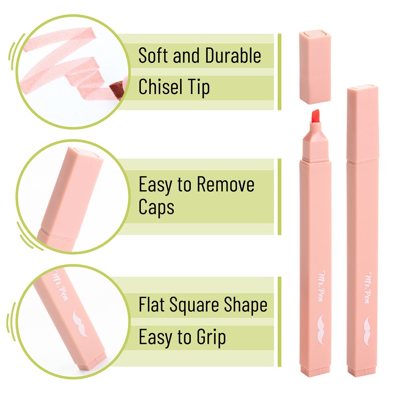 Mr. Pen- Aesthetic Highlighters, 8 pcs, Chisel Tip, Boho Colors,