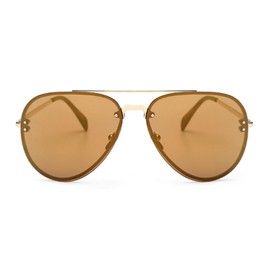 OWL Aviator Oversized Women Men Metal Sunglasses Fashion Designer Gold Frame Brown Mirror Lens
