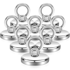 Pack of 8 Neodymium Magnets, Extra Strong Magnetic Fishing, 70 kg, 42 mm, Super Strong Magnetic Fishing Magnet with Hole, Magnetic Fishing Neodymium Magnet Strong for Home, Workshop, Pond Recovery