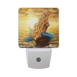 Naanle Beach Mermaid LED Plug-in Night Light, 2 Pack, Night Light Lamp Emergency Lighting with Dusk to Dawn Automatic Sensor for Hallway Bedroom Bathroom Kitchen