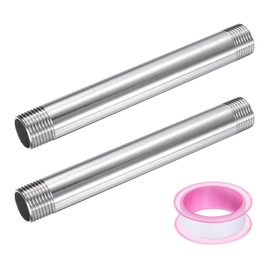 uxcell 2pcs Shower Head Extension Arm 150mm(5.9") Length Stainless Steel Shower Head Extender Straight Pipe Fitting Pipe Extension with PTFE Tape, Silver Tone