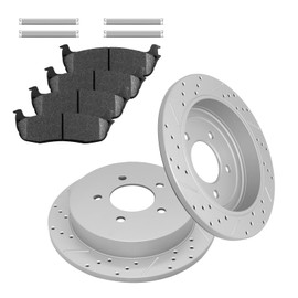 Fraxle Rear Drilled & Slotted Disc Brake Rotors and Ceramic Brake Pads kit for 2000 2003 Ford F-150, 2002 Lincoln Blackwood