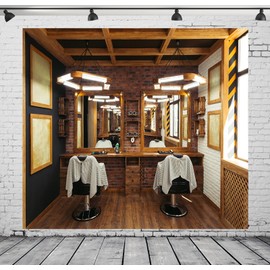 Loccor Fabric 5x5ft Vintage Barber Shop Backdrop Beauty Backdrops Hair Salon Shaving Chair Photography Background Barber Theme Birthday Party Decorations Banner Photo Booth Props