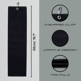 Generisch Scratch Golf Towel Set of 2 (50 x 40 cm) with Carabiner, Tri-Fold Waffle Pattern, Microfibre