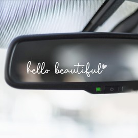 3X Hello Beautiful Rearview Mirror Decal, Cars Decoration For Women, Cute Car Stickers for Women, Car Stickers And Decals, Rearview Mirror Accessories