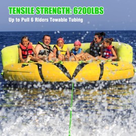 SETYPARY 6K 60FT Boat Tow Rope for Tubing, Fits 1-6 Person Towable Tubes Boating, Heavy-Duty Floating Tube Tow Rope for Watersports (Green & Black)