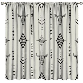 Cortinas opacas de ventana con diseño de calaveras aztecas y rústicas, estilo étnico azteca, diseño bohemio de la tribu occidental, para sala de estar, recámara, 26 cm de ancho x 84 cm de largo, 2