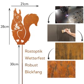 JYUECIAN Squirrel Garden Stake Autumn Rust Decoration for Garden Autumn Decoration Patina Metal Squirrel Rust Stake Garden Decoration for Outdoor Use