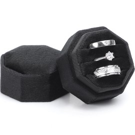 Velvet Ring Box, WantGor 3 Slots Jewelry Ring Gift Box Vintage Ring Display Holder Case for Wedding Ceremony Proposal Engagement (Black)