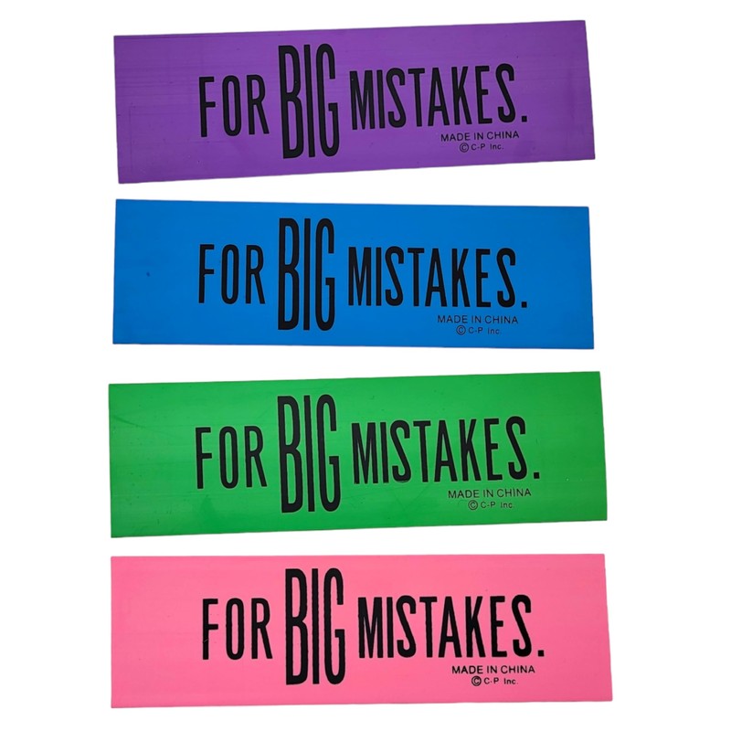 Huge 6.75" 'for Big Mistakes.' Colorful Rubber Pencil Erasers. Rectangular