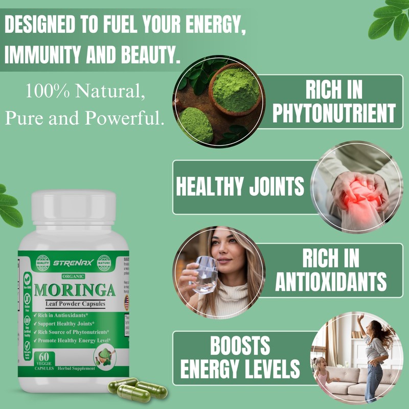 STRENAX STRENAX Organic Moringa Powder Capsules C Natural Dietary Supplement