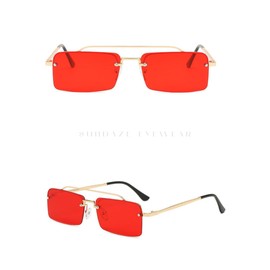 Sundaze Women's Trendy Fashion Rimless Square Sunglasses 2023 (Gold/Red)