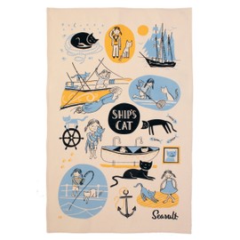 SeaSalt Ships Cat and First Mate Cotton Tea Towel