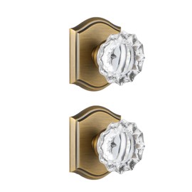 CLCTK 2 Pack Crystal Glass Dummy Door Knobs, Non-Turning Single Side Dummy Door Knob for Interior Doors in Antique Brass