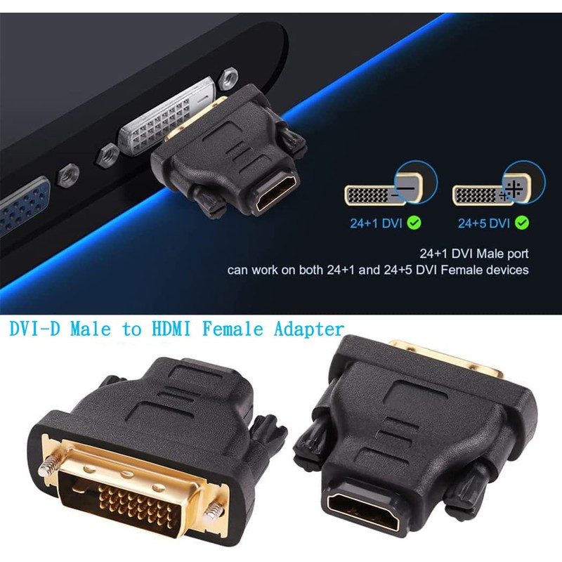 DTECH DVI Male to HDMI Female Adapter Bi-Directional DVI-D Port