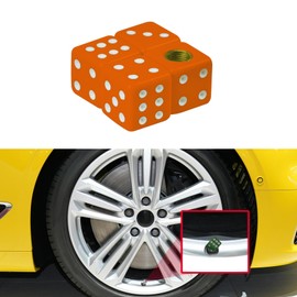 PACLVIO 4Pcs Car Dice Valve Stem Caps, Car Tire Caps, Wheels Tire Air Caps with O Rubber Ring,Corrosion Resistant Leak-Proof Universal Car Accessories for Cars, SUV, Trucks, Motorcycles (Orange-4pcs)