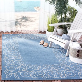 SAFAVIEH Courtyard Collection CY5139C Indoor/ Outdoor Non-Shedding Easy-Cleaning Patio Backyard Porch Deck Mudroom Area-Rug, 8' x 11', Blue / Beige