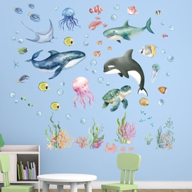 Ocean Sea Wall Stickers for Kids: Peel and Stick Under The Sea Marine Fish Whale Wall Decals - Wall Decor Art Kids Supplies Ages 1-12 Years