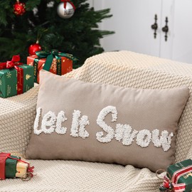 Mixweer Christmas Pillow Covers 12 x 20 Inches Neutral Tufted Xmas Tree Embroidery Decorative Covers Decorations Pillows for Home Living Room Bed Decor(Let It Snow)