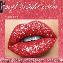 Glitter Lip Gloss, Red Lipgloss Lipstick, Plumping Metallic Sparkly Diamond Glossier Shimmer Long Lasting Liquid Lipstick, Non-stick Cup Waterproof High Pigmented Lip Gloss Makeup Gift for Women Girls