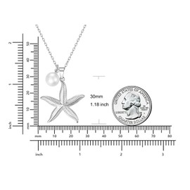 Starfish and Fresh Water Pearl Necklace for Women,Stainless Steel Ocean Theme Hypoallergenic Jewelry