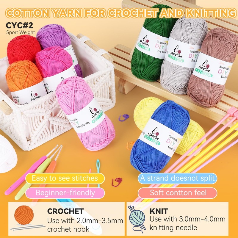 Aeelike Pure Cotton Yarn for Crochet & Knitting, Baby Cotton