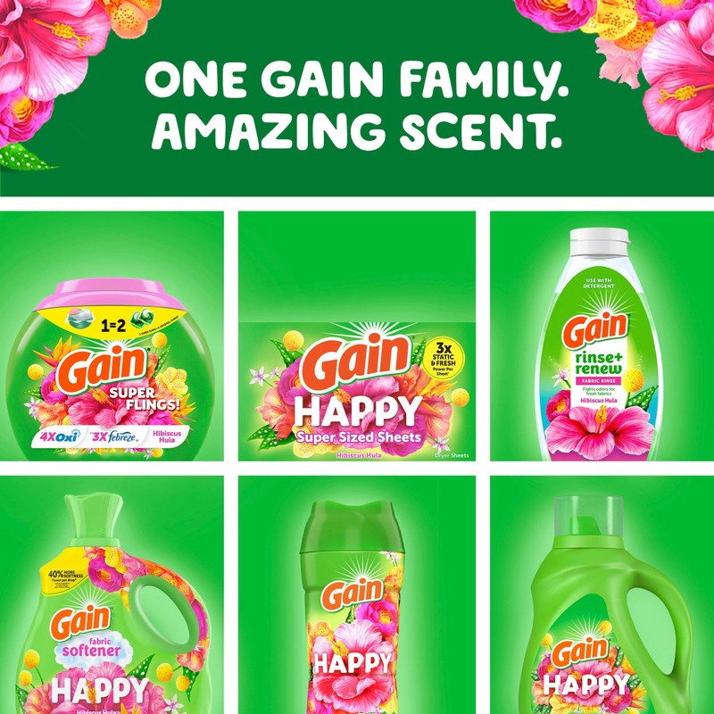 Gain Liquid Laundry Detergent, Happy, HE Compatible, 154 fl oz,