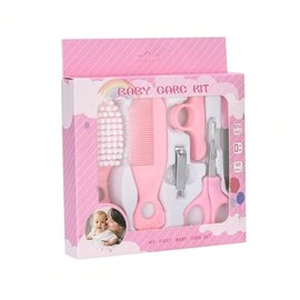 Baby Care Kit, 6-Piece Grooming Set with Comb, Brush, Scissors and Nail Tools (Pink)