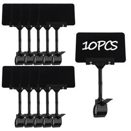 Ayuanb 10 Pack Plastic Chalkboard Signs with Long Clip, Double Head Rotating Display Price Tags Merchandise Clip Holder for Business Retail Food Clothing Rack Shelf Basket Sign Display (Black)