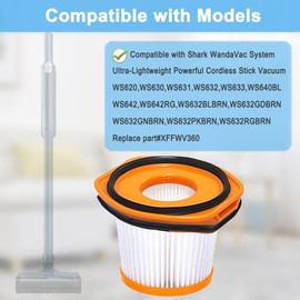 8 Pack Vacuum Filter Replacement for Shark WS620 WS632 WS630 Filter,Combatible With Shark Wandvac System WS633 WS632RGBRN WS632PKBRN WS632GNBRN WS632GDBRN WS632BLBRN, Replacement to Part # XFFWV360