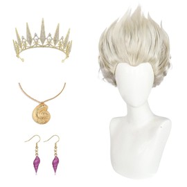 Ursula Wig and Necklace Crown Earrings White Sea Witch Cosplay Hairs Heat Resistant Synthetic Halloween Cosplay Wigs for Women