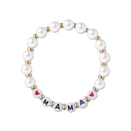 Mom Mama Beaded Bracelet with Pearls from Daughter Son, Mothers Day Gifts for Women Mom Mother Mommy Pearl Bracelets for Women Mommy Mama Birthday Gift Bracelet from Daughter Son