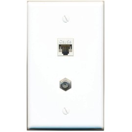 Wallplate City 1 Gang Flat Solid Coax CAT5E Ethernet RJ45 Coupler Port Wall Plate Hide Cables