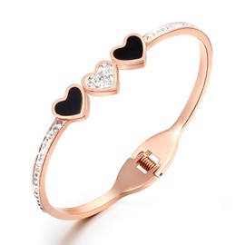 RIMAYZI Rose Gold Cuff Bracelets for women, Bracelet Bangle Birthday Gift for Women Mom Wife Sister Friendship (Heart)