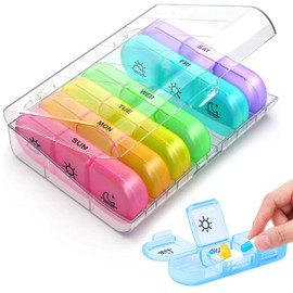 7 Day Pill Organizer 2 Times a Day - bpa-Free Food-Grade Plastic Weekly Pill Organizer with 14 compartments (am/pm), Compact Size 6.18x4.4x1.5 inches, Ideal for Elderly, Travelers