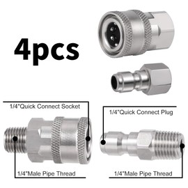 Pack of 4 Pressure Washer Coupling 1/4 Inch, Quick Coupling NPT 1/4 Inch Quick Coupling, Quick Coupling Pressure Washer, Connectors for Pressure Washers with Internal Thread (Silver)