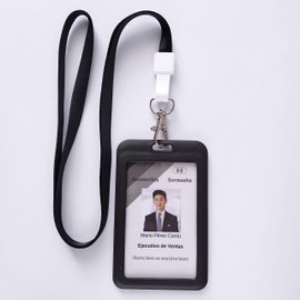 Sormasha Porta Gafete Plástico Vertical Alta Calidad Con Acollador-Clip y Mosquetón Giratorio Mod SOPP-9199 Negro