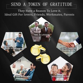 Mens Classic Stainless Steel Initial Cufflinks 26 Alphabet Initial Letter Cufflinks Gift for Father Husband Boyfriend Engagement Anniversary Party Bussiness Wedding Shirts A-Z (Gold-T)