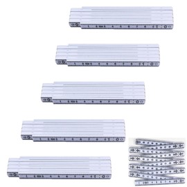 Pack of 5 Folding Rulers Made of Plastic, Folding Ruler, 1 Metre Ruler for Carpenters, Masons, Construction Sites, DIY Projects (White)