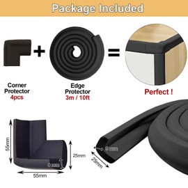 Edge Corner Protector Baby Proofing for Furniture(10 ft Edge 4 Adhesive Corner Protector), Heavy-Duty Soft NBR Foam Fireplace Tables Safety Bumper Protection Guards(Pre-Taped, Easy Installation)
