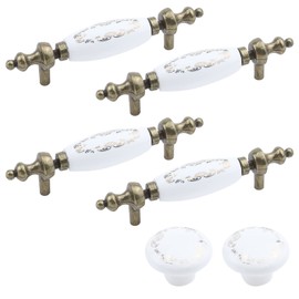 Semetall 6pcs Antique Bronze Ceramic Dresser Handles,Vintage Drawer Pull and Knobs for Cabinets and Drawers Doors Pull Handle Hardware, White