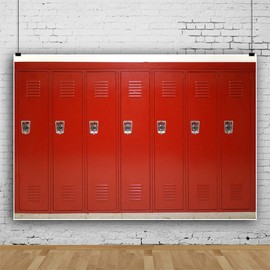 YongFoto 9x6ft Red Locker Backdrop Sports Gym School School Safety Locker Room Background Backdrop for Photography Students Kids Adults Sports Photoshoot Props Class Party Decoration Video Drape