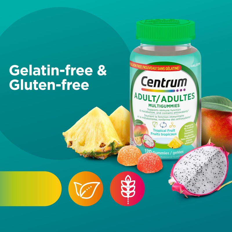 Centrum Adult MultiGummies Tropical Fruit Multivitamin and Multimineral Supplement, Pineapple-Mango,
