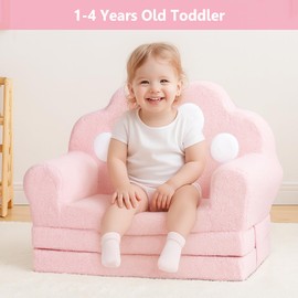 MONKISS Cat Paw Kids Couch, Toddler Chairs Comfy, Toddler Couch Bed Fold Out, Baby Lounge Chair, Birthday Gift for Girls, 1-4 Years Old, SF04, Pink