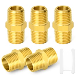 GASHER 5PC Brass Pipe Fitting, Reducing Hex Nipple, 1/2-Inch Male BSP x 1/2-Inch Male BSP