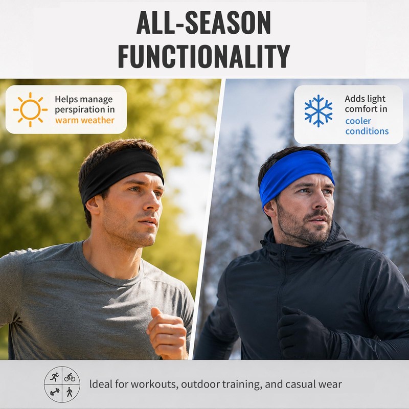 2 Pack Running Headbands Men,Wide Head Sweatband Sweat Bands(Black)